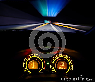 Speeding car dashboard Stock Photo