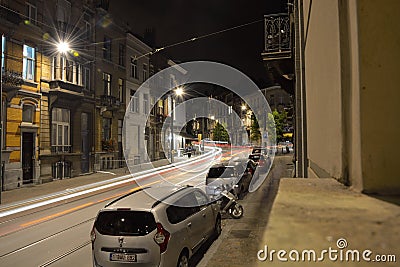 Speeding carlights at night Editorial Stock Photo