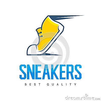 Speeding running sport shoe symbol, icon or logo. Label. Sneakers. Creative design. Vector illustration. Vector Illustration