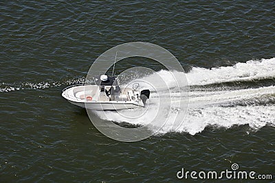 Speeding Sport Fishing Boat Stock Photo