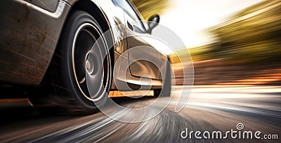 Speeding sports car on multiple lane highway generated by AI Stock Photo