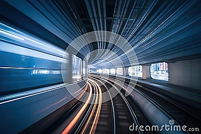 Speeding train inside Tokyo tunnel: motion blur. created with Generative AI Stock Photo