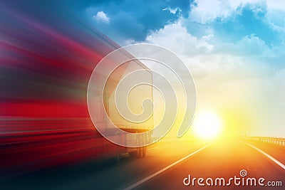 Speeding Transportation Delivery Truck on Open Highway Stock Photo