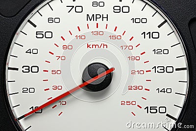Speedometer at 10 MPH Stock Photo