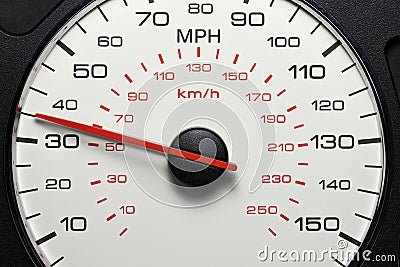 Speedometer at 35 MPH Stock Photo