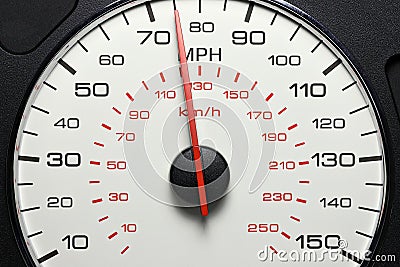 Speedometer at 75 MPH Stock Photo