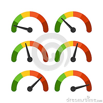 Speedometer 6 different position icon vector for graphic design, logo, website, social media, mobile app, UI Vector Illustration