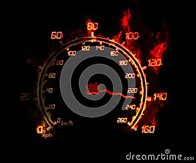 Speedometer on fire Stock Photo