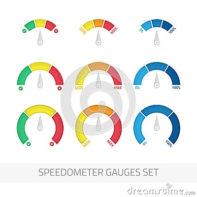 Speedometer gauges set. Vector Illustration