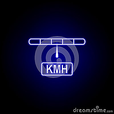 speedometer kilometer hours icon in blue neon style.. Elements of time illustration icon. Signs, symbols can be used for web, logo Cartoon Illustration