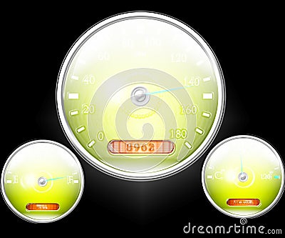 Speedometer and other dials Stock Photo