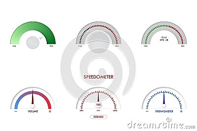 Speedometer, sensor, indicator, thermometer vector illustration dashboard panel measurement sign dial gas Vector Illustration