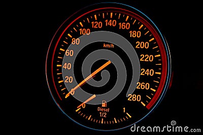 Speedometer of a sport diesel car Stock Photo