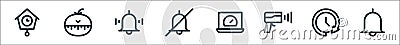 Speedometer and time line icons. linear set. quality vector line set such as alarm, clockwise, speed radar, speedometer, no alarm Vector Illustration