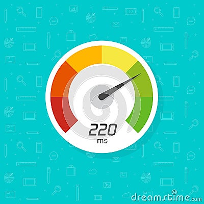 Speedometer vector icon isolated, flat simple time dial illustration indicating high speed clipart Vector Illustration