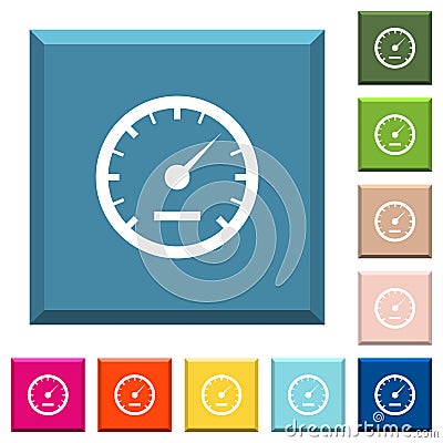 Speedometer white icons on edged square buttons Stock Photo