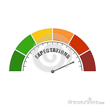 Expectations measuring device with arrow and scale. Vector Illustration