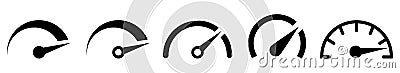Speedometers set icons, tachometer icon. Speed indicator sign black color. Fast speed sign on isolated background. Vector Vector Illustration