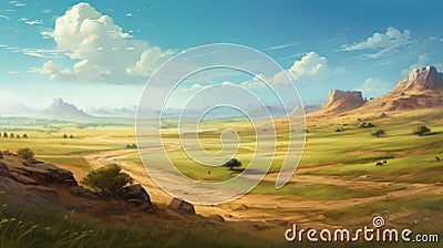 Speedpainting Adventure: A Storybook-like Desert Landscape With Grass Stock Photo