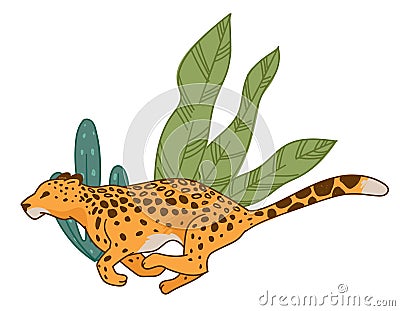 Speedy cheetah or leopard running along bushes Vector Illustration