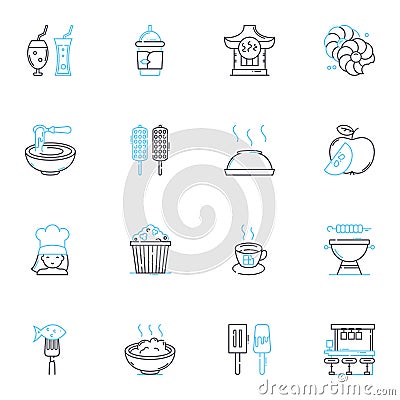 Speedy cuisine linear icons set. Quick, Efficient, Instant, Rapid, Swift, Fast, Instantaneous line vector and concept Vector Illustration