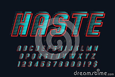 Speedy display font design, alphabet, letters and numbers. Vector Illustration