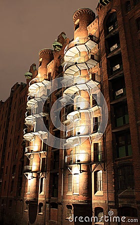 Speicherstadt Hamburg at night Stock Photo