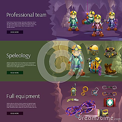 Speleology interactive 3d banners set Vector Illustration