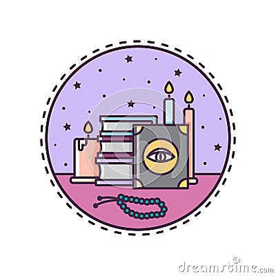 Spell books and candles. Vector illustration. Vector Illustration