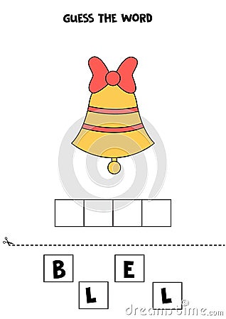 Spelling game for kids. Cartoon bell for Christmas. Vector Illustration