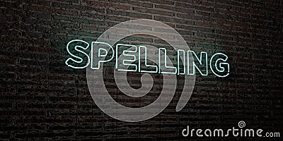 SPELLING -Realistic Neon Sign on Brick Wall background - 3D rendered royalty free stock image Stock Photo