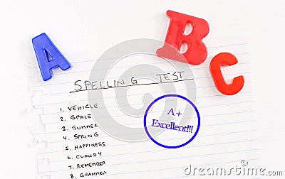 Spelling Test Results Stock Photo