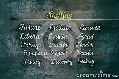 Spelling words on chalk board Stock Photo