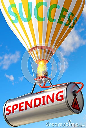 Spending and success - pictured as word Spending and a balloon, to symbolize that Spending can help achieving success and Cartoon Illustration