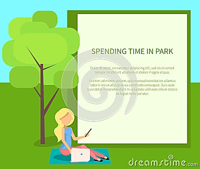 Spending Time in Park Conceptual Banner with Woman Vector Illustration