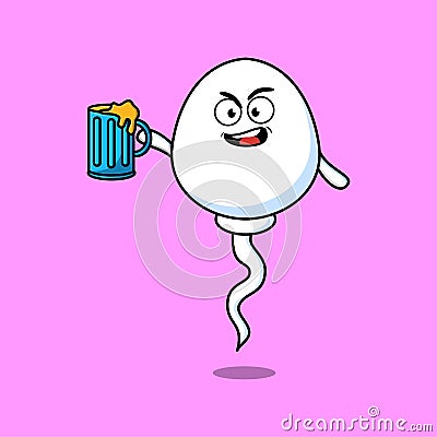 Sperm cartoon mascot character with beer glass Vector Illustration