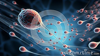 Sperm cells floating towards egg, fertility Stock Photo