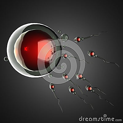 Sperm and egg cell. microscopic Stock Photo