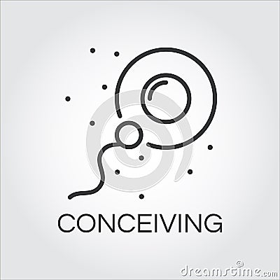 Sperm icon in outline style fertilizing egg cell Vector Illustration