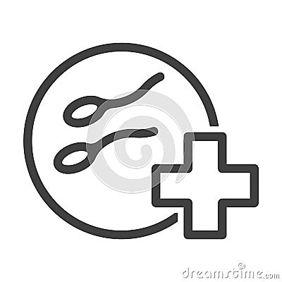 Sperm medical research icon. A simple line drawing of the study of the reproductive function of male spermatozoa. Vector Vector Illustration