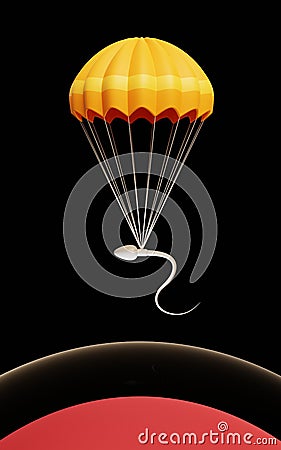 Sperm parachuting on an egg and representing fertility and fecundation Stock Photo