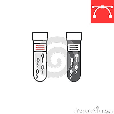 Sperm in test tube line and glyph icon Vector Illustration