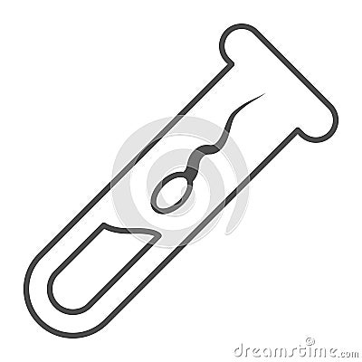 Sperm in test tube thin line icon, Medical tests concept, baby creation in science laboratory sign on white background Vector Illustration