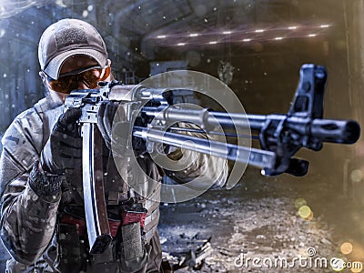 Spesial forces soldier attack the enemy Stock Photo