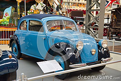SPEYER, GERMANY - OCTOBER 2022: blue MERCEDES-BENZ 170 H 1938 retro car in the Technikmuseum Speyer Editorial Stock Photo