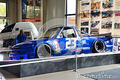 SPEYER, GERMANY - OCTOBER 2022: blue Race-Pickup-Truck Chevrolet NASCAR in the Technikmuseum Speyer Editorial Stock Photo