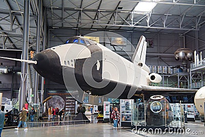 SPEYER, GERMANY - OCTOBER 2022: white black Buran spacecraft 11F35 1K the first Soviet Russian spaceplane shuttle 1989 in the Editorial Stock Photo