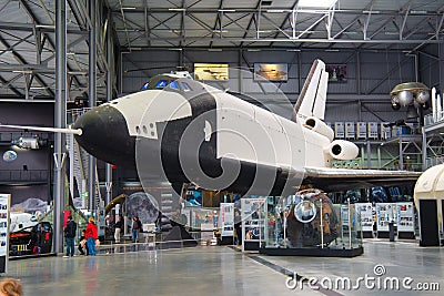 SPEYER, GERMANY - OCTOBER 2022: white black Buran spacecraft 11F35 1K the first Soviet Russian spaceplane shuttle 1989 in the Editorial Stock Photo