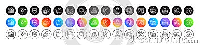 Spf protection, Loyalty card and Squad line icons. For web app, printing. Round icon buttons. Vector Vector Illustration