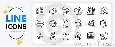 Spf protection, Slow fashion and Diet menu line icons. For web app. Vector Stock Photo
